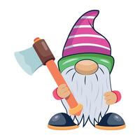 WebA flat style icon of woodcutter dwarf holding sharp axe vector