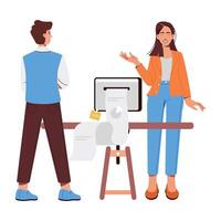 WebA flat character illustration of team discussion vector