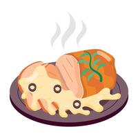 WebChicken breast serving, flat style sticker vector