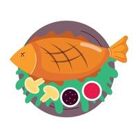 Fish platter sticker in flat style Web vector