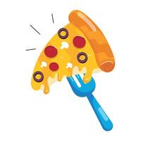 WebA flat sticker of pizza slice on fork vector