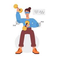 WebA flat illustration of person doing vr workout vector