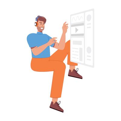 WebA flat character illustration of using website media