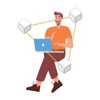 WeFlat illustration showing a person working on online blockchain vector