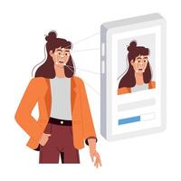WebGirl using face scan technology, flat style illustration vector