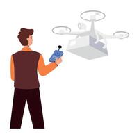 Webdrone, quadcopter, device, flying, parcel, delivery, technology, character, person, flat, , illustration vector