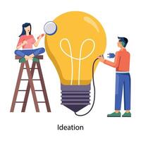 WebPersons with lightbulb denoting ideation, flat illustration vector