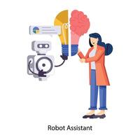 WebOffice working with robot assistant, flat illustration vector