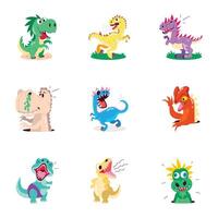 Basic RGBBundle of Dinosaur Reptile Flat Stickers vector