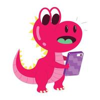 Basic RGBCute dinosaur using mobile, flat style sticker vector