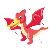 Basic RGBCute pterodactyl dinosaur flying, flat sticker vector