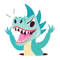 Basic RGBA flat style sticker of silly dino vector