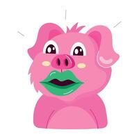 WebFunny pig with shining eyes and big lips, flat sticker vector