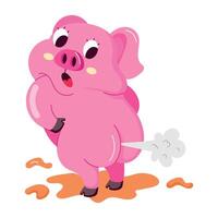 WebWebPig farting funny flat style sticker vector