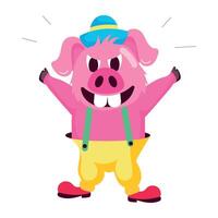 WebPig cartoon wearing joker clothes, flat style sticker vector