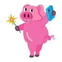 WebCute cartoon style mascot of pig selfie vector