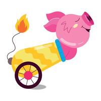 WebCircus pig in a cannon, flat style sticker vector