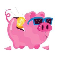 WebCool flat sticker of a piggy bank vector