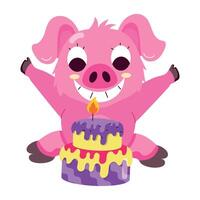WebA flat style sticker of cute pig birthday vector