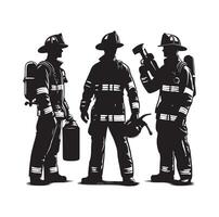 Firefighters group pose silhouette on isolated white background vector
