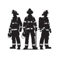 Firefighters group pose silhouette on isolated white background vector