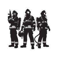 Firefighters group pose silhouette on isolated white background vector