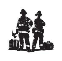 Firefighters group pose silhouette on isolated white background vector