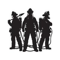 Firefighters group pose silhouette on isolated white background vector