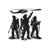 Firefighters group pose silhouette on isolated white background vector