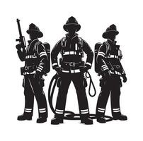 Firefighters group pose silhouette on isolated white background vector