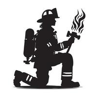Firefighters group pose silhouette on isolated white background vector