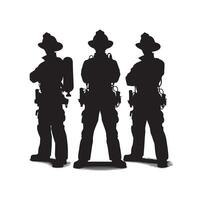 Firefighters group pose silhouette on isolated white background vector