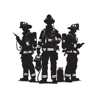 Firefighters group pose silhouette on isolated white background vector