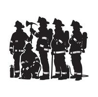 Firefighters group pose silhouette on isolated white background vector