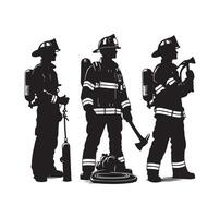 Firefighters group pose silhouette on isolated white background vector