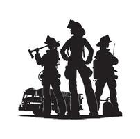 Firefighters group pose silhouette on isolated white background vector
