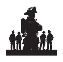 Firefighters group pose silhouette on isolated white background vector