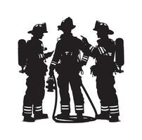 Firefighters group pose silhouette on isolated white background vector