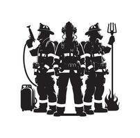 Firefighters group pose silhouette on isolated white background vector