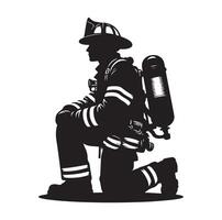 Firefighters group pose silhouette on isolated white background vector