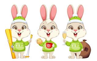 Cute cartoon character rabbit in green sweater vector