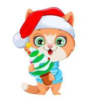 Cute kitten in warm clothes. Funny cat vector