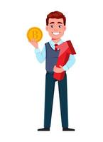 Handsome business man mining cryptocurrency vector