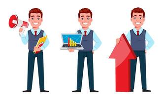 Handsome business man, set of three poses vector