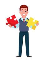 Handsome business man solving problem vector