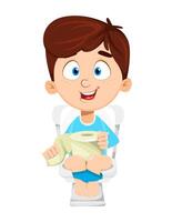 Boy in toilet. Cute kid in WC vector