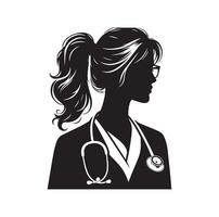 Female doctor silhouette set. Physicians standing in different position silhouette style on isolated white background vector