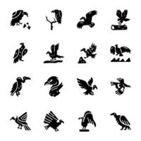 Bundle of Buzzard Bird Solid Icons vector