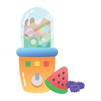 A flat icon of a bullet blender with some fruit vector