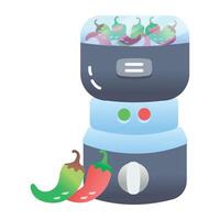 A spice grinder with chillies, flat icon vector